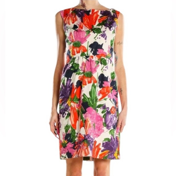J.Crew Women’s Colorful Floral Cap Sleeves  A-Line Cotton Fitted Mini Dress Sz 2 - Picture 2 of 12